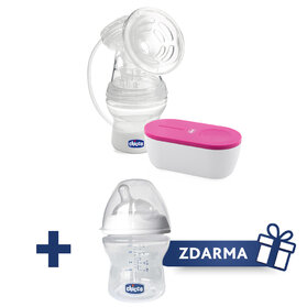 CHICCO Odsávačka mat. mlieka elektrická prenosná + zdarma Fľaša dojčenská Natural Feeling 150ml
