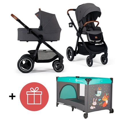 KINDERKRAFT Kočík Everyday 2v1 Black Dark Grey + PETITE&MARS Postieľka Koot - Fox Aqua