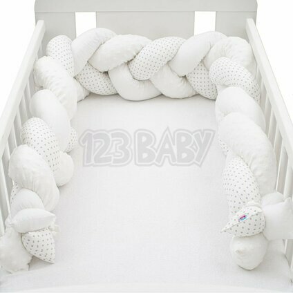 Ochranný mantinel do postieľky vrkoč New Baby Minka a Bodky sivý