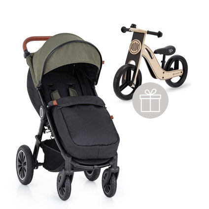 PETITE&MARS Kočík športový Street+ Air Oak Mature Olive Complete, nánožník + odrážadlo Uniq Natural