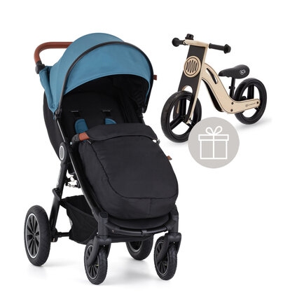 PETITE&MARS Kočík športový Street+ Air Oak Ocean Blue Complete + nánožník + odrážadlo Uniq Natural