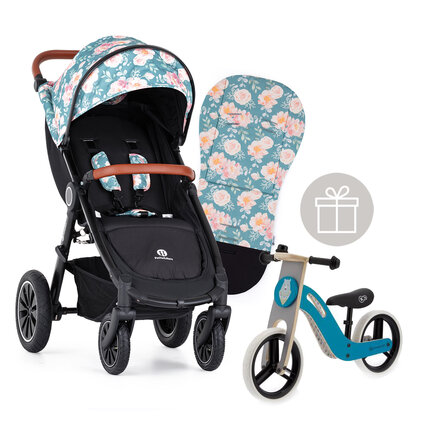 PETITE&MARS Kočík Street+ Air Oak Limited 100 Roses Complete + nánožník + odrážadlo Uniq Turquoise